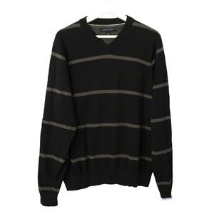 Tommy Hilfiger Striped Black Grey V-Neck Long Sleeves Pullovers M
